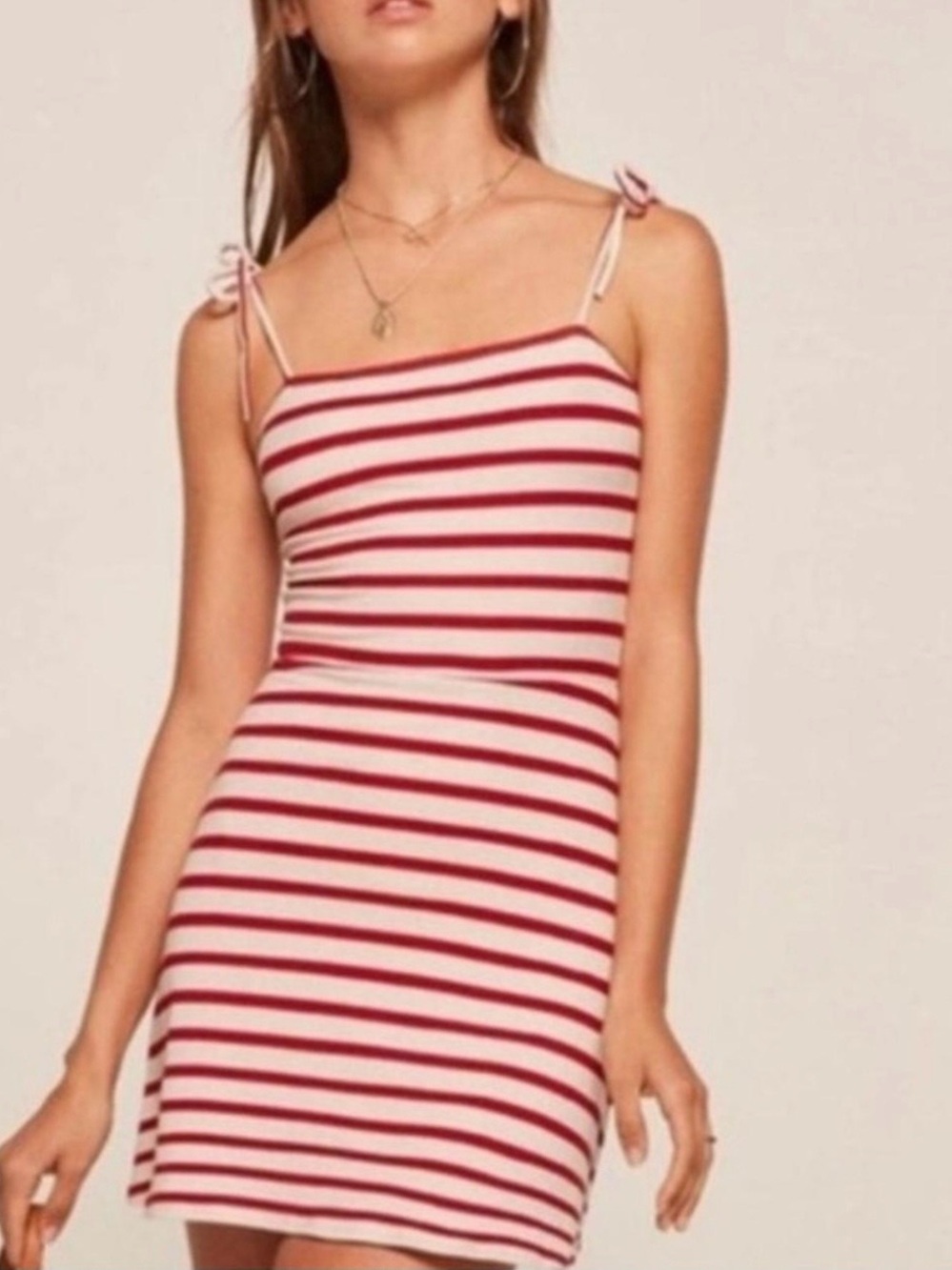 Reformation Annette Dress Red and White Striped Tie-Shoulder Mini Dress
